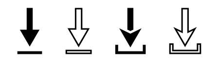 Download arrows set. Black download arrow. Glyph and outline style. Transparent upload icon.のイラスト素材