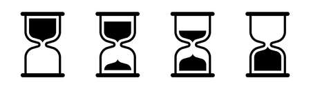 Hourglass icons set. Sandglass symbol in black. Outline hourglass. Transparent sand watch.のイラスト素材