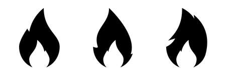 Fire flame icons set. Campfire in black. Fire flame symbol.のイラスト素材