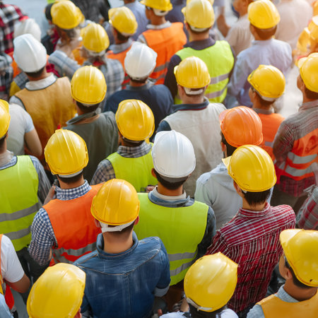 Back view of a group of engineers and architects working on construction siteの素材