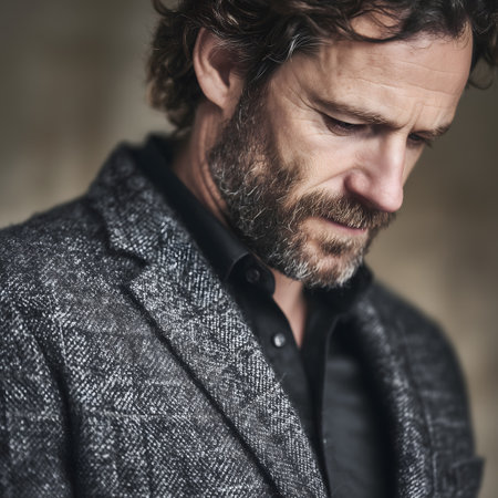 Portrait of a handsome bearded man in a jacket. Men's beauty, fashion.の素材