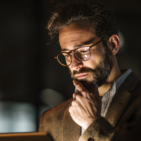Portrait of a handsome bearded man wearing eyeglasses. Men's beauty, fashion.の素材
