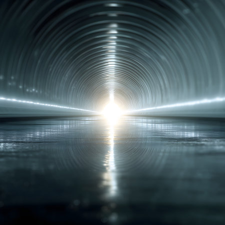 abstract background of a long tunnel with light in the end.の素材