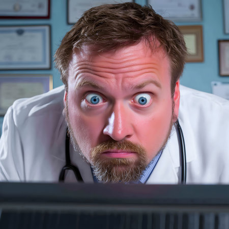 Portrait of a doctor with a stethoscope in his officeの素材