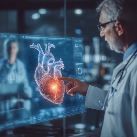 Doctor working with x-ray image of human heart in his officeの素材