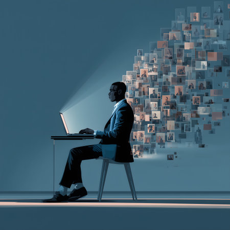 Conceptual image of a businessman sitting on a chair and using a laptopの素材