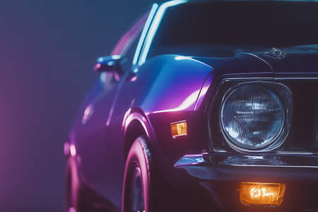 Close up of the headlight of a modern car. Retro style.の素材