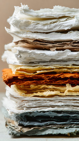 Stack of old sheets of paper. Shallow depth of field.の素材