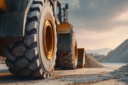 Wheel loader loader at a construction site. Heavy duty construction equipment.の素材