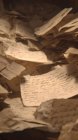 Old sheets of paper with inscriptions on them, close-upの素材