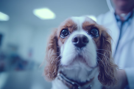 Cavalier King Charles Spaniel in a veterinary clinic. Veterinary medicine.の素材