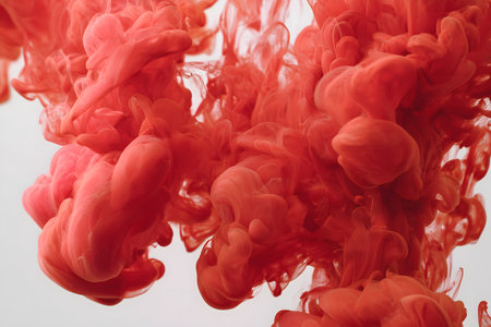 Red ink in water isolated on white background. Abstract background for design.の素材