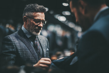 Senior businessman talking to his colleague in a coffee shop. Business people meeting concept.の素材