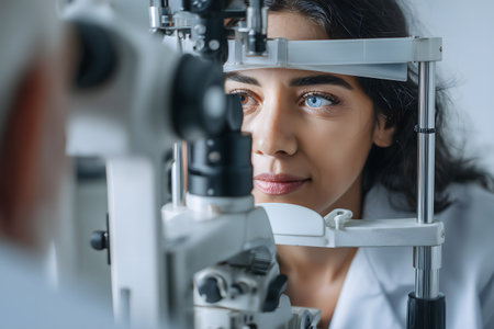 selective focus of ophthalmologist looking at eye test results in clinicの素材