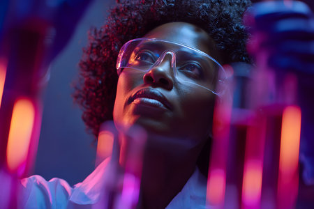 Portrait of a young african american female scientist in a laboratory.の素材