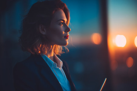 portrait of a beautiful young business woman with a tablet in her handsの素材