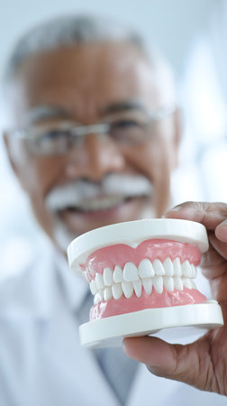 Dentist showing teeth model, closeup. Dentistry conceptの素材