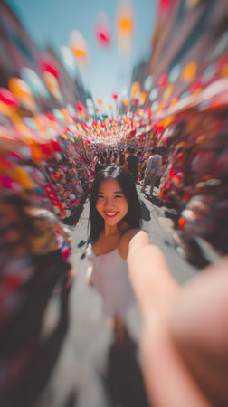 Beautiful asian woman walking in the city on the street.の素材