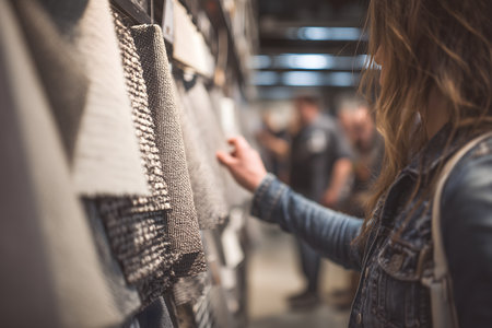 Close up of a woman shopping in a clothing store. Selective focus.の素材