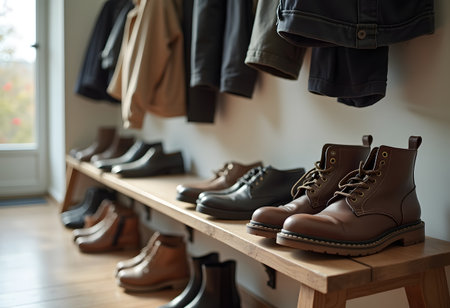 Men's shoes in the store. Men's clothing and accessories.の素材