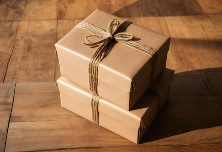 Gift box on wooden background, vintage tone, selective focus.の素材