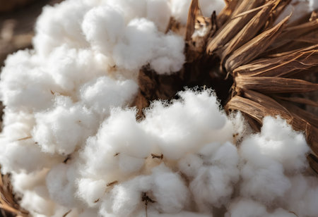 Cotton plant ready for harvesting. Organic cotton background. Close up.の素材