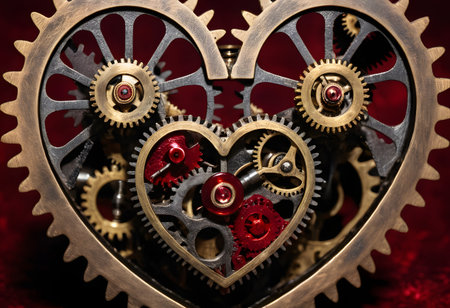 The gears of the old clockwork in the form of a heartの素材