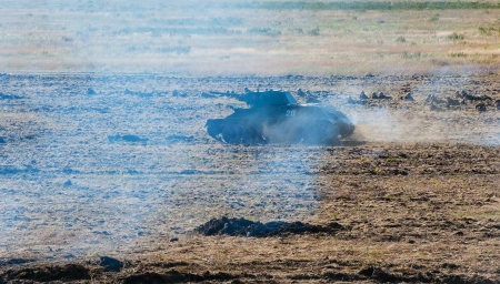 Soviet Tank T-34 in Fieldのeditorial素材