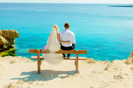 wedding photo shoot at seaの写真素材