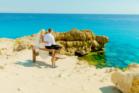 wedding photo shoot at seaの写真素材