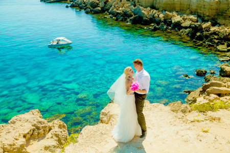 wedding photo shoot at seaの写真素材