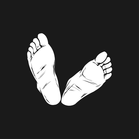 left and right sole  cartoon vector  illustration, black and white, hand drawn, sketch style, isolated on black background.のイラスト素材