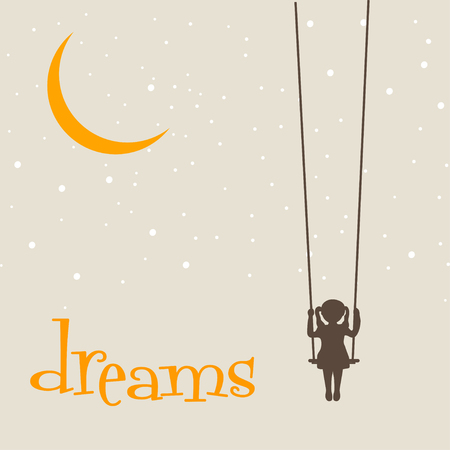 little girl is sitting on a swing and is dreamingのイラスト素材