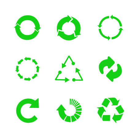 recycle icon on yellow background, recycling setのイラスト素材