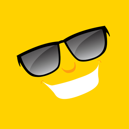 Smile icon template design. Smiling emoticon vector logo on yellow background. Face line art styleのイラスト素材