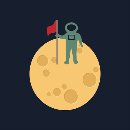 Moon in flat dasign style. Night space astronomy and nature moon icon. Gibbous vector on dark background. Cartoon planet moon icon.のイラスト素材