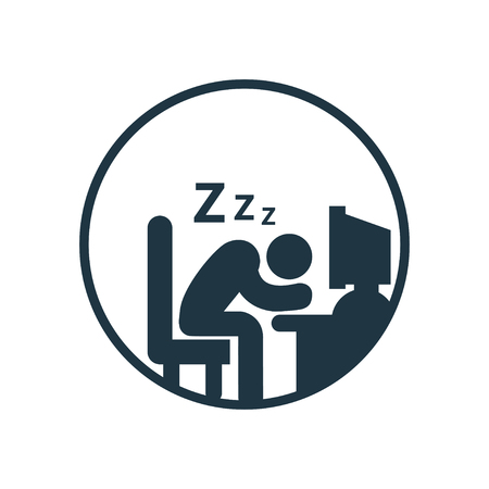 Tired overworked businessman sleeps on desk. vectorのイラスト素材