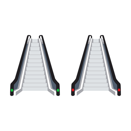 Two up and down escalators set on white background realistic isolated vector illustrationのイラスト素材