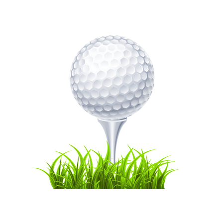 Golf ball on white tee realistic vector illustration isolatedのイラスト素材