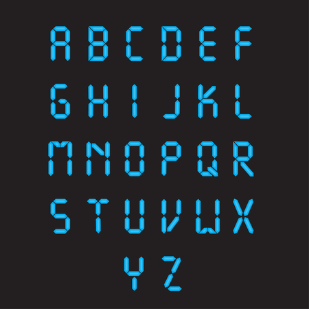 Neon city color blue font. English alphabet. Vector illustrationのイラスト素材