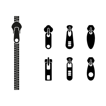 Vector icon open zipper, fastener. Set of zipper. Metal zip.のイラスト素材