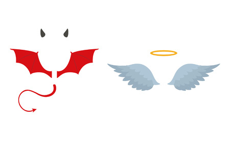 Angels halo and devils black and red horns. Vector illustrationのイラスト素材