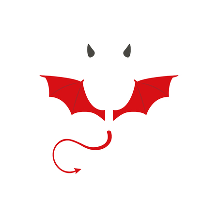 Devil horns, trident, tail isolated on transparent checkered background. Vector illustration.のイラスト素材