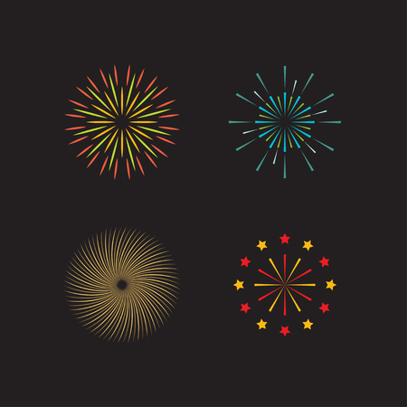 Set of 6 realistic fireworks different colors. Festive, bright firework for collage and design brochuresのイラスト素材
