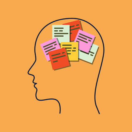 human head silhouette and flying notes memory concept