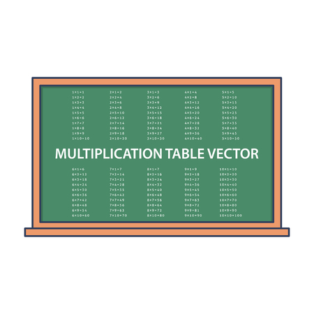 Multiplication table on green blackboard with drawings. Vector illustration. EPS 10.のイラスト素材