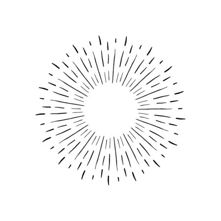 Sun rays hand drawn, linear drawingのイラスト素材