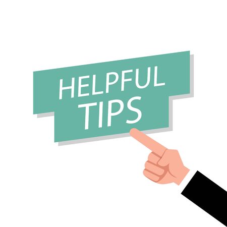 Speech bubble with mans hand and helpful tips text. green banner isolated on whiteのイラスト素材