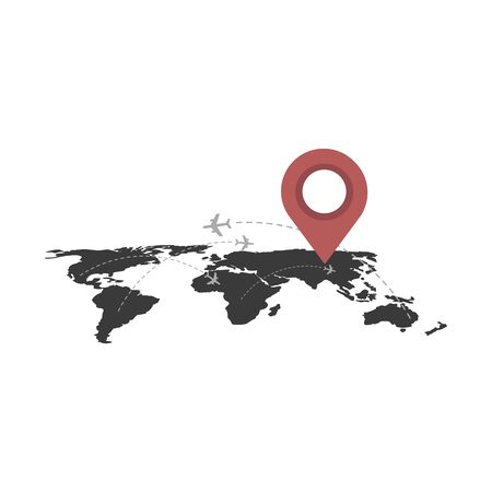 vector world travel map with airplanesのイラスト素材