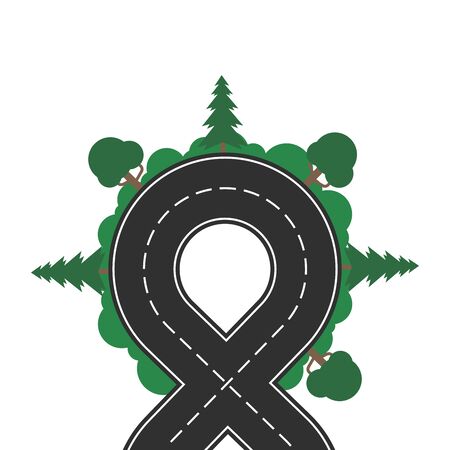 Colorful vector illustration with green hills and winding roads.のイラスト素材